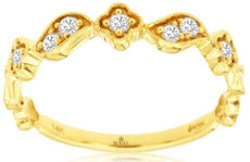 .17CT DIAMOND 14KT YELLOW GOLD 3D ROUND FLOWER LEAF WEDDING ANNIVERSARY RING