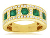 WIDE 1.30CT DIAMOND & AAA EMERALD 14KT YELLOW GOLD ROUND SQUARE ANNIVERSARY RING