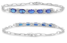 1.64CT DIAMOND & AAA SAPPHIRE 14KT WHITE GOLD OVAL & ROUND CUFF BANGLE BRACELET