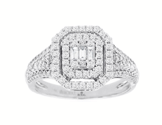 .70CT DIAMOND 14KT WHITE GOLD ROUND & BAGUETTE SQUARE OCTAGON DOUBLE HALO RING