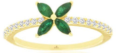 .55CT DIAMOND & AAA EMERALD 14KT YELLOW GOLD 3D MARQUISE & ROUND FRIENDSHIP RING