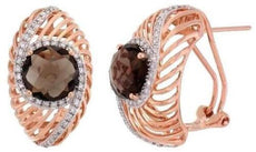 LARGE 4.31CT DIAMOND & AAA SMOKY TOPAZ 14K ROSE GOLD 3D CUSHION & ROUND EARRINGS