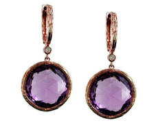 ESTATE 14.04CT DIAMOND & AAA AMETHYST 14KT ROSE GOLD 3D ROUND HANGING EARRINGS