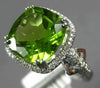ESTATE LARGE 4.40CT DIAMOND & AAA CUSHION PERIDOT 14K WHITE GOLD SQUARE FUN RING