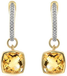 3.0CT DIAMOND & AAA CITRINE 14KT YELLOW GOLD CUSHION & ROUND SOLITAIRE EARRINGS