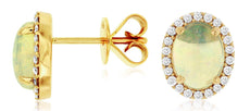 2.08CT DIAMOND & AAA OPAL 14K YELLOW GOLD OVAL & ROUND HALO FLOWER STUD EARRINGS