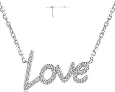ESTATE .19CT DIAMOND 14KT WHITE GOLD 3D CLASSIC LOVE NECKLACE