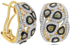LARGE 2.38CT WHITE & FANCY YELLOW DIAMOND 18K YELLOW GOLD OPEN FILIGREE EARRINGS