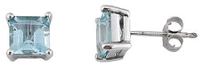 1.70CT AAA AQUAMARINE 14KT WHITE GOLD 3D PRINCESS SQUARE CLASSIC STUD EARRINGS