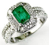1.83CT DIAMOND & AAA EMERALD 14KT WHITE GOLD 3D ROUND & BAGUETTE ENGAGEMENT RING
