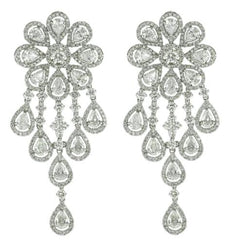 LARGE 16.45CT DIAMOND 18KT WHITE GOLD 3D ROUND & PEAR SHAPE CHANDELIER EARRINGS