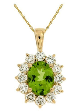2.90CT DIAMOND & AAA PERIDOT 14KT YELLOW GOLD 3D OVAL & ROUND FLOATING PENDANT