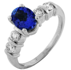 1.95CT DIAMOND & AAA TANZANITE 14KT WHITE GOLD 3D OVAL & ROUND ENGAGEMENT RING