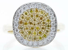.62CT WHITE & FANCY YELLOW DIAMOND 18K YELLOW GOLD CLUSTER ROUND SQUARE FUN RING
