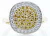 .62CT WHITE & FANCY YELLOW DIAMOND 18K YELLOW GOLD CLUSTER ROUND SQUARE FUN RING