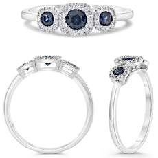 .48CT DIAMOND & AAA SAPPHIRE 14KT WHITE GOLD 3D 3 STONE PAST PRESENT FUTURE RING