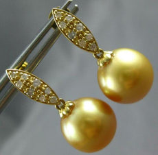 .22CT DIAMOND & AAA GOLDEN SOUTH SEA PEARL 18KT YELLOW GOLD 3D HANGING EARRINGS