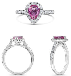 1.94CT DIAMOND & AAA PINK SAPPHIRE 14KT WHITE GOLD PEAR SHAPE & ROUND HALO RING