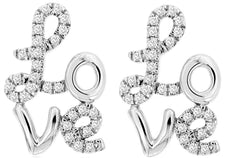 ESTATE .20CT DIAMOND 14KT WHITE GOLD 3D CLASSIC ROUND SCRIPT LOVE STUD EARRINGS