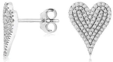 ESTATE .35CT DIAMOND 14KT WHITE GOLD 3D PAVE HEART SHAPE LOVE STUD EARRINGS