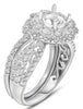 1.77CT DIAMOND 18KT WHITE GOLD 3D 4 PRONG FLORAL DOUBLE HALO SEMI MOUNT RING SET