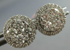 ESTATE 1.13CT DIAMOND 14K WHITE GOLD 3D CLASSIC ROUND CLUSTER HALO STUD EARRINGS