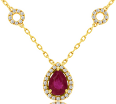 1.0CT DIAMOND & AAA RUBY 14KT YELLOW GOLD PEAR SHAPE CIRCLE BY THE YARD NECKLACE