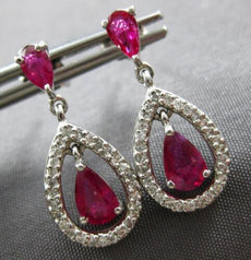 1.50CT DIAMOND & AAA RUBY 14KT WHITE GOLD 3D PEAR SHAPE & ROUND HANGING EARRINGS