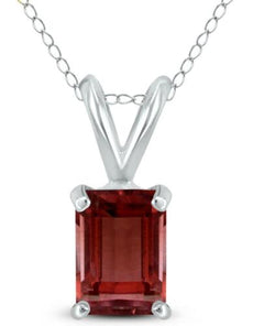 .85CT AAA GARNET 14KT WHITE GOLD CLASSIC EMERALD CUT SOLITAIRE FLOATING PENDANT