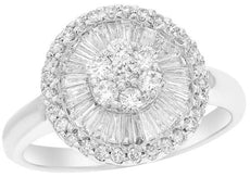 1.12CT DIAMOND 18KT WHITE GOLD 3D ROUND & BAGUETTE FLOWER BALLERINA LOVE RING