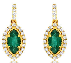 .98CT DIAMOND & AAA EMERALD 14KT YELLOW GOLD MARQUISE & ROUND HANGING EARRINGS