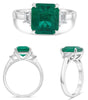 LARGE 3.05CT DIAMOND & AAA EMERALD PLATINUM 3D SQUARE EMERALD CUT 3 STONE RING