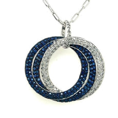 2.94CT DIAMOND & AAA SAPPHIRE 18KT WHITE GOLD 3D MULTI CIRCULAR TRINITY PENDANT