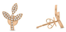 ESTATE .17CT DIAMOND 14KT ROSE GOLD 3D CLASSIC MULTI LEAF FLORAL STUD EARRINGS