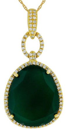 .30CT DIAMOND & AAA GREEN AGATE 14KT YELLOW GOLD OVAL HALO FUN FLOATING PENDANT