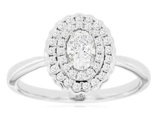 .58CT DIAMOND 14KT WHITE GOLD 3D OVAL & ROUND DOUBLE HALO FLOWER ENGAGEMENT RING