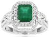 2.32CT DIAMOND & AAA EMERALD 14K WHITE GOLD BAGUETTE DOUBLE HALO ENGAGEMENT RING