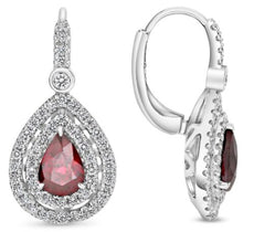 2.0CT DIAMOND & AAA RUBY 18KT WHITE GOLD 3D PEAR SHAPE & ROUND HANGING EARRINGS