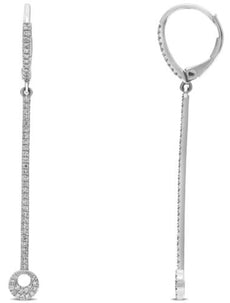 .28CT DIAMOND 14KT WHITE GOLD ROUND CIRCULAR BAR FUN LEVERBACK HANGING EARRINGS
