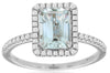 1.60CT DIAMOND & AAA AQUAMARINE 14KT WHITE GOLD EMERALD CUT HALO ENGAGEMENT RING