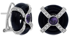 .95CT DIAMOND & AAA AMETHYST 14K WHITE GOLD 3D CIRCULAR CRISS CROSS FUN EARRINGS