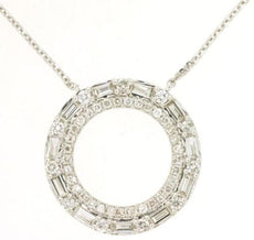 .73CT DIAMOND 14KT WHITE GOLD 3D ROUND & BAGUETTE ROUND CIRCLE OF LIFE NECKLACE