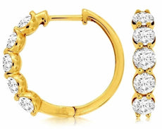 ESTATE 2.0CT DIAMOND 14KT YELLOW GOLD 3D CLASSIC FIVE STONE HUGGIE HOOP EARRINGS