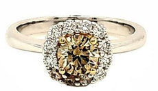 .92CT WHITE & FANCY YELLOW DIAMOND 18K 2 TONE GOLD FLOWER SQUARE ENGAGEMENT RING