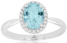 1.24CT DIAMOND & AAA AQUAMARINE 14K WHITE GOLD OVAL & ROUND HALO FRIENDSHIP RING