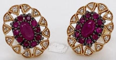 ESTATE 1.24CT DIAMOND & AAA RUBY 14KT YELLOW GOLD FLOWER FILIGREE STUD EARRINGS