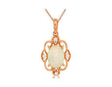 .94CT DIAMOND & AAA OPAL 14K ROSE GOLD OVAL & ROUND OPEN FILIGREE FLORAL PENDANT