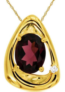 2.27CT DIAMOND & AAA RHODOLITE 14KT YELLOW GOLD OVAL & ROUND TRIANGULAR PENDANT