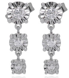 ESTATE .22CT DIAMOND 18K WHITE GOLD PAST PRESENT FUTURE JOURNEY HANGING EARRINGS