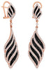 LARGE 4.46CT WHITE & BLACK DIAMOND 18K ROSE GOLD 3D DOUBLE LEAF HANGING EARRINGS